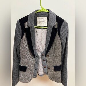Gray and Black Patchwork Blazer Anthropologie dark academia